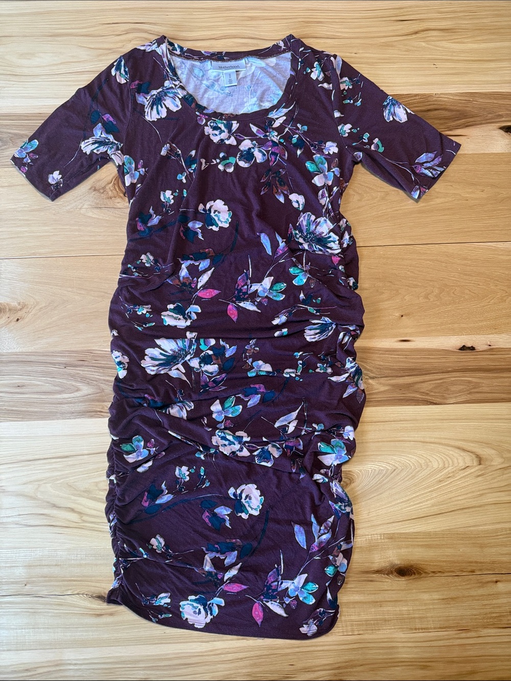 Motherhood Maternity Plum Floral Ruched Midi Dress